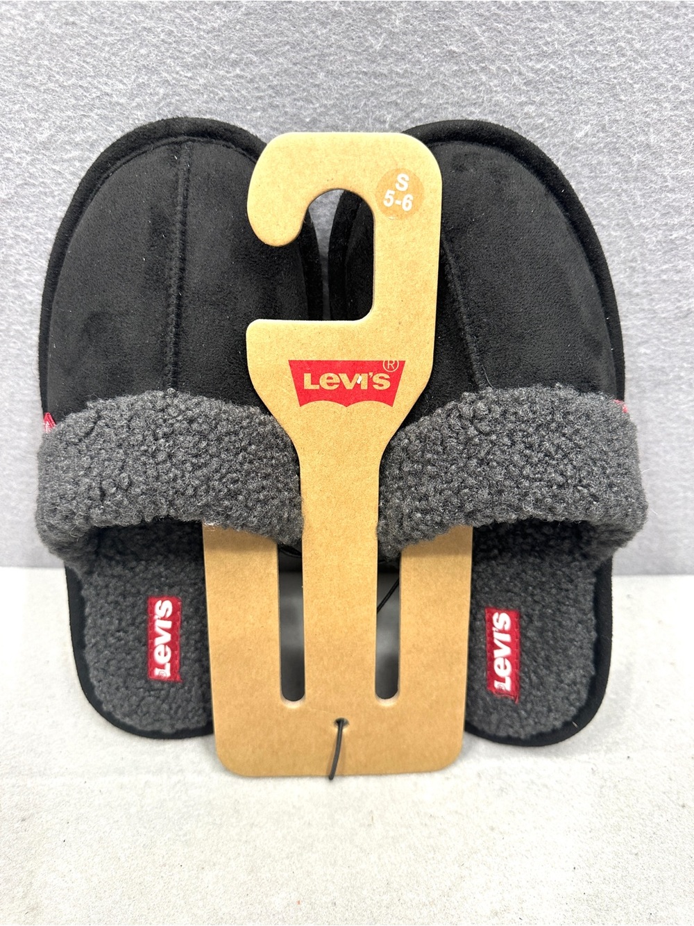 Levi Slippers Women Size 5-6 Small S Black Charcoal Faux Suede New